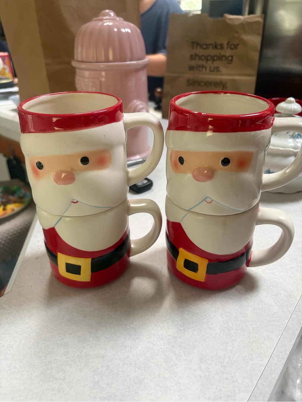 Hallmark Red and White Santa Stackable Ceramic Mugs Set